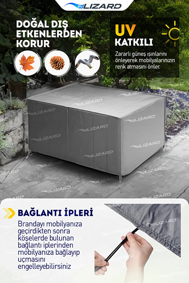 Bahçe Mobilya Koruma Örtüsü 320x200x80 Cm Gri Su Geçirmez
